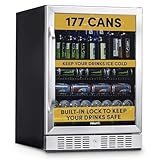 NewAir Built-In Beverage Cooler and Refrigerator, Stainless Steel Mini Fridge with Glass Door, 177 Can Capacity, ABR-1770