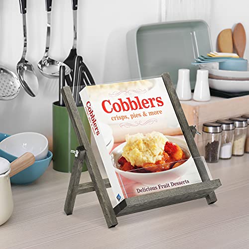 Mygift Vintage Gray Wood Cookbook Stand With Clear Acrylic Front Panel, Kitchen Counter Recipe Tablet Book Holder Display Easel Stand With Kickstand #TOP2
