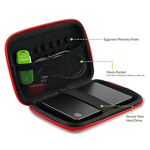 Image of Gizga Essentials External Hard Drive Case for 2.5-Inch Hard Drive - Double Padded (Red)