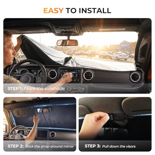 Image of [2026 Upgraded] DooGooCoo Windshield Sun Shade for Jeep Wrangler & Gladiator 2011-2025 2026[Cooling Ice-Crystal, 100% Sun Block] Jeep Windshield Sun Shade for Wrangler Sunshade & Gladiator Sunshade.