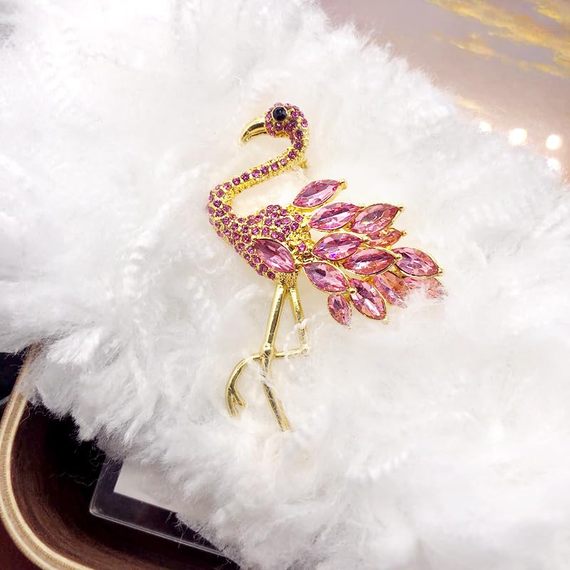 Image of Flamingo Brooch Pins for Women Crystal Rhinestone Pink Bird Animal Broach Dresses Coat Jacket Birthday Wedding Festival Jewellery Gifts