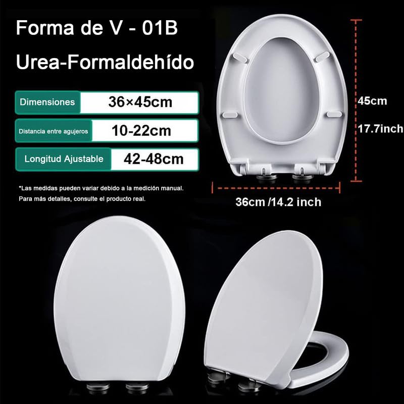 Tapa WC Universal Forma de V, Tapadera WC de Cierre Suave, Asiento de Inodoro con Liberación Rápida para una Fácil Limpieza, Bisagras Ajustables, Tapa de Inodoro de PP, Blanco, 45x36cm