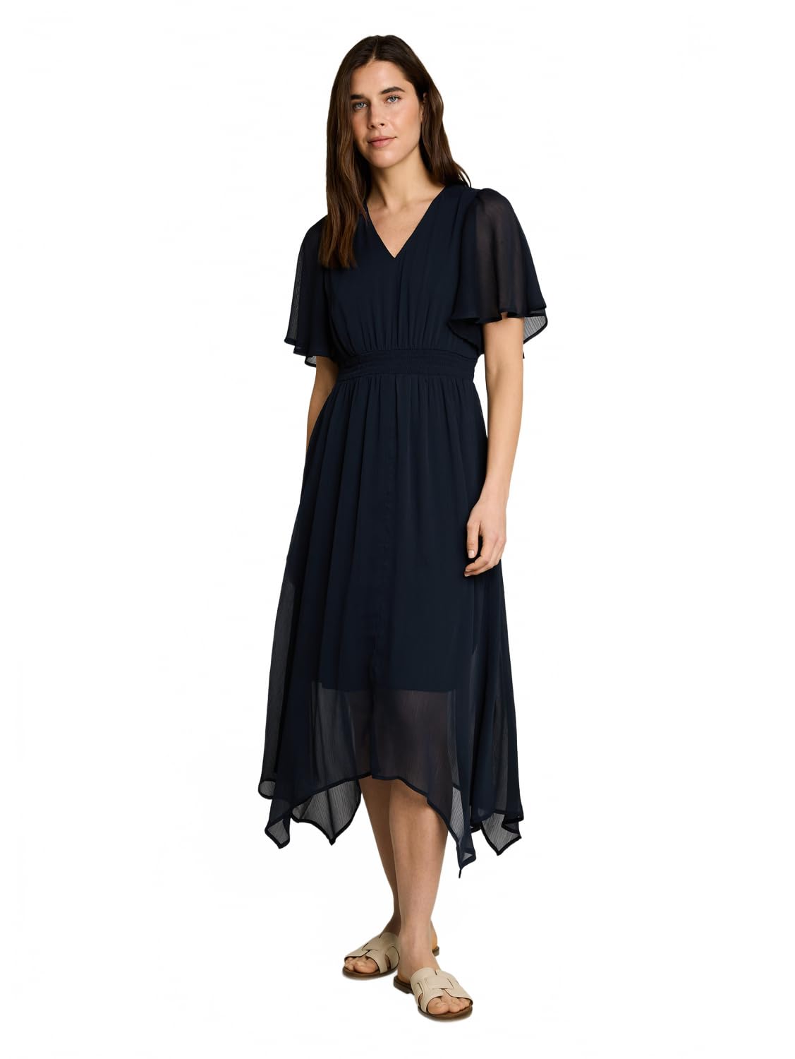 Tom Tailor Damen 1053213 Chiffon Kleid mit V-Ausschnitt