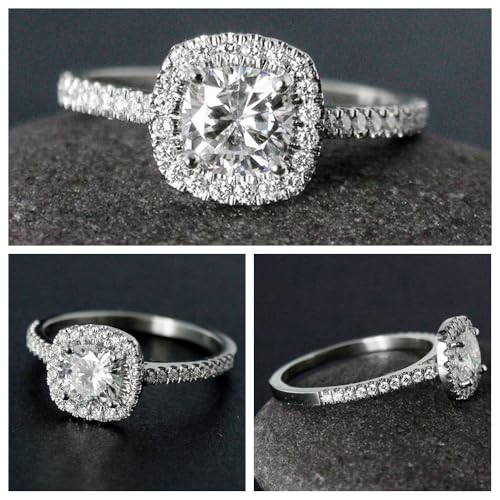 Blocaci Cushion Cut Halo Engagement Rings for Women 10K White Gold, 1-1/4 Carat(ctw) Moissanite Engagement Rings Wedding Anniversary for Women4