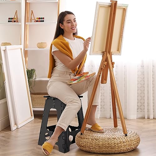 Image of Dyforce 17.5 Inch Folding Step Stool, 400 lbs Heavy Duty Non-Slip Foldable Plastic Step Stool for Adults, Collapsible Stepping Stool with Handle for Kitchen Bathroom Bedroom Office (Black 1PC)