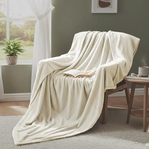 毛布 シングル ブランケット秋冬用あったか二枚合わせ掛け毛布 80 x 200 cm ブラケット柔らかく肌触ふわふモコモコ冷え対策洗えるおしゃれ静電気防止暖い厚手冬用車飛行機機内旅行, オフホワイト