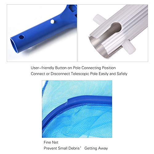 Zitainn Zwembad skimmer net set, 1 stuks diep blad skimmer net, 1 stuks bladhark, 1 stuks aluminium telescopische steel… - Image 4