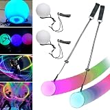 KIKVTER Lot de 2 balles de poï lumineuses à LED avec couleurs arc en ciel et effet stroboscopique, jouet de cirque, kit de spinning pour adultes, débutants et professionnels