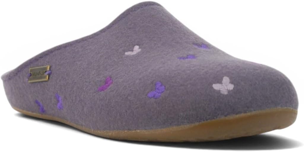 HAFLINGER Fafalline Wool Felt Butterfly Motif Womens Slip On Mule Slippers Unisex