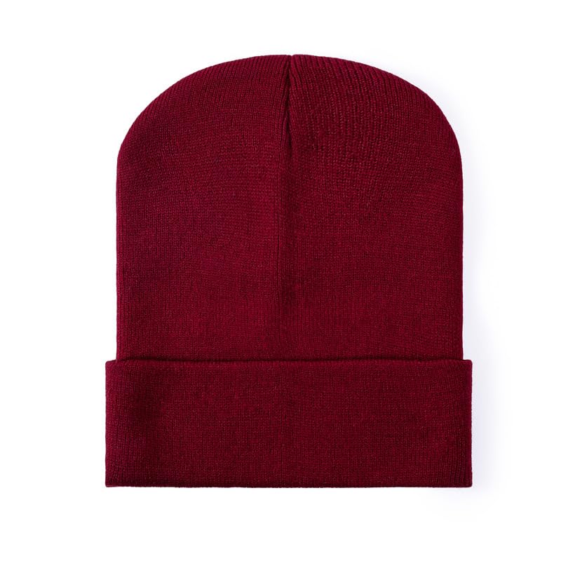HIWIND Beanie for Men Women Knit Cuffed Winter Beanies Skull Cap Hat Wine Red