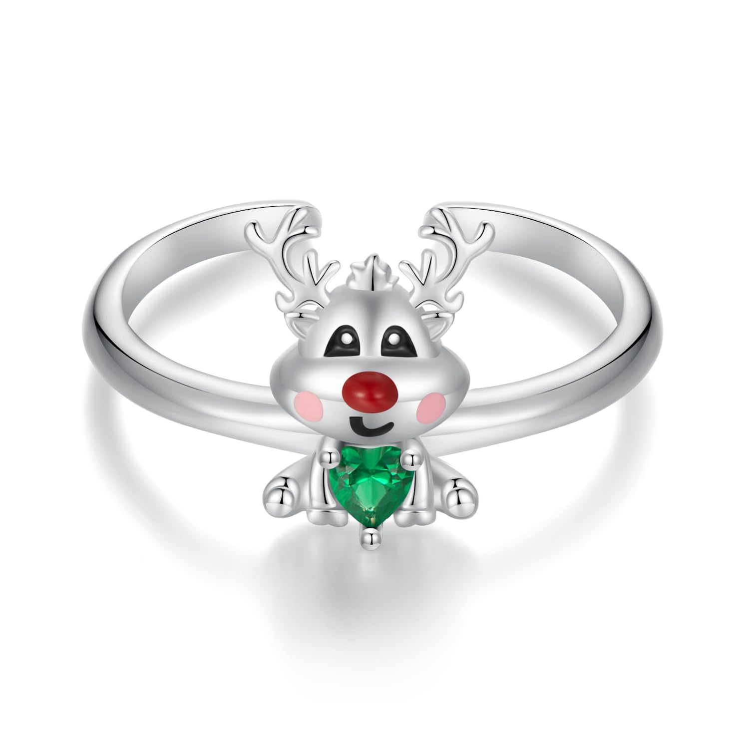 Feng Shui， Lindos Anillos Abiertos de Ciervo para Mujeres, niñas y Adolescentes, Chapado en Plata de Ley 925, Ajustable, expandible, Envoltura de declaración de Animales de Reno