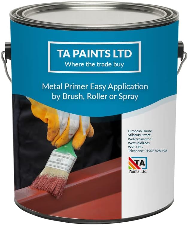 T A Paints Ltd Metal Primer Grey 5L Quick Drying HB Zinc Phosphate Anti