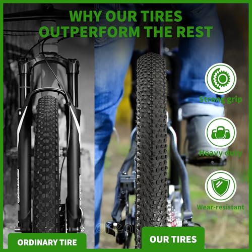 2-Pack 24 X 1.95/2.125 Mountain Bike Tires & Inner Tubes Set 24 X 1.95/2.125 Folding Puncture-Resistant Replacement Tires with Pair 1.75-2.125 Inner Tubes & Tire Levers for MTB Off-Road Bikes