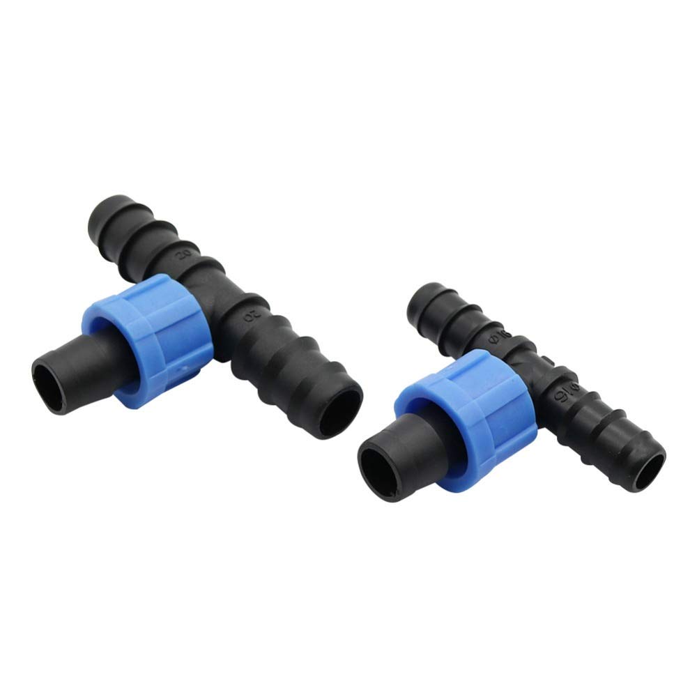 Schnellanschluss Gartenschlauch 16mm Drip Tape-T-Anschluss Tropfbewässerung Fittings Gewächshaus Gewindeverschluss Schlauchverbinder 50 Stk (Color : Black, Diameter : DN16 to 17mm)