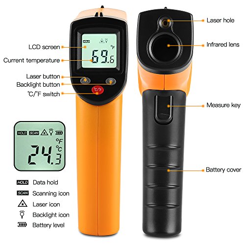 Infrared Thermometer, Non-Contact Digital Thermometer Temperature Gun W Laser Hand Tool For Indoor/Outdoor, -58℉～716℉ Lasergrip Reading, Ac Units Heater Check, Aaa Battery Not Include, 1 #TOP1