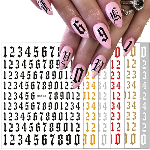 Number Nail Art Stickers, Luxury 3D Laser Nail Decals Self Adhesive Nail Art Stickers For Women Girl Nail Decorations 6 Sheets #TOP1