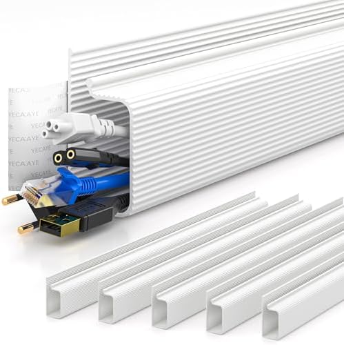 Updated J Channel Cable Raceway - 94" JCCR-05 Computer Cable Management Under Desk With Mounting Tape - 6 Count Tray for Office, Home, Kitchen (15.7" Each, White)