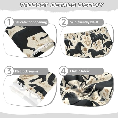 Girls Leggings Black Horses Leaves Soft Toddler Leggings for Girls Kids Pants Size 4T-10T3