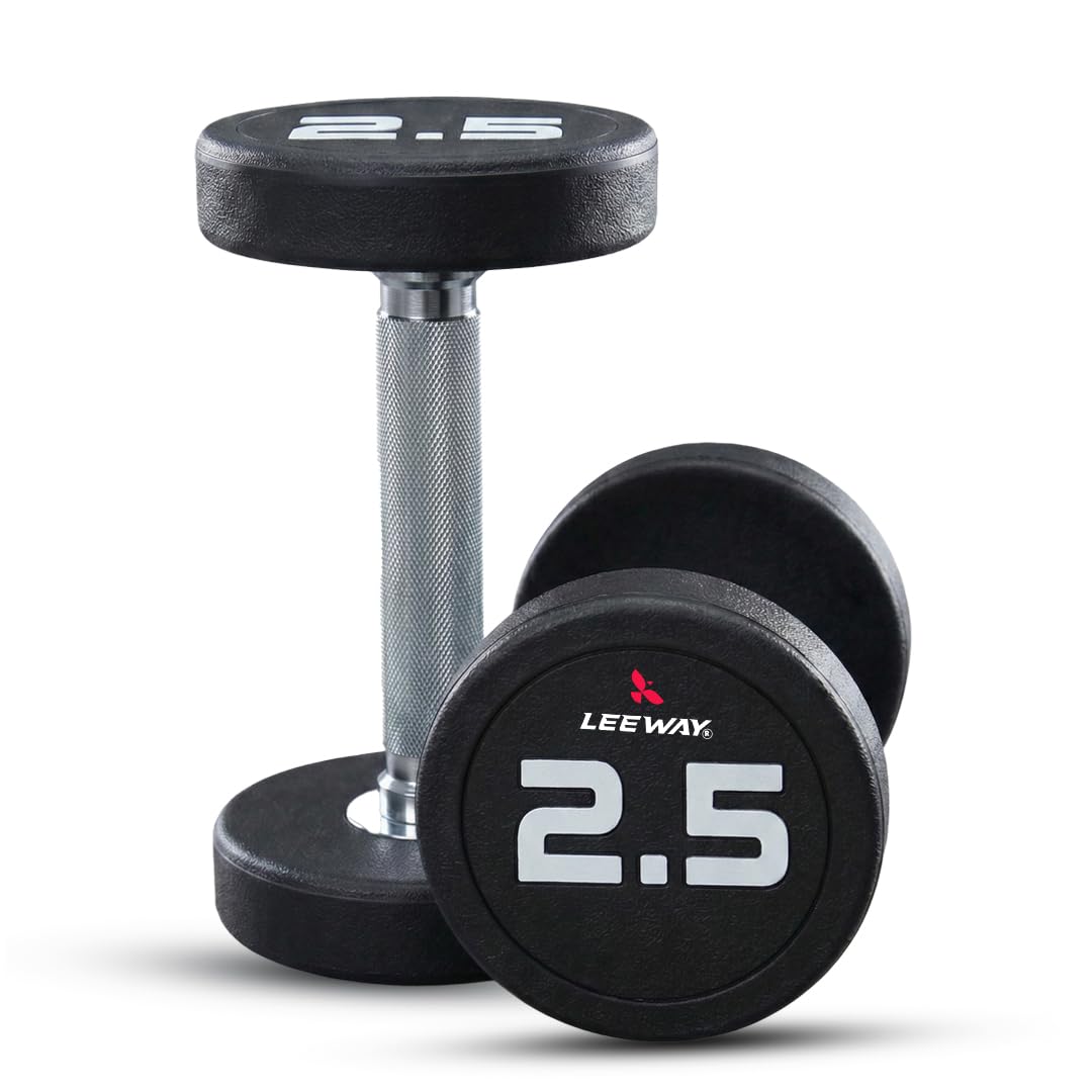 LEEWAY Rubber Coated Bouncer Dumbbells Weights2.0 (2.5Kg Pair) | Fixed Weight Professional Round Dumbbell Set For Home Workout | Gym Dumbbells For Men & Women | 2.5kg Dumbbell Set Of 2 (Total 5kg Weight)