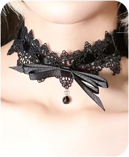 Lace Choker Necklace Steampunk Black Crystal Tassel Choker Necklace Sexy Costume Party