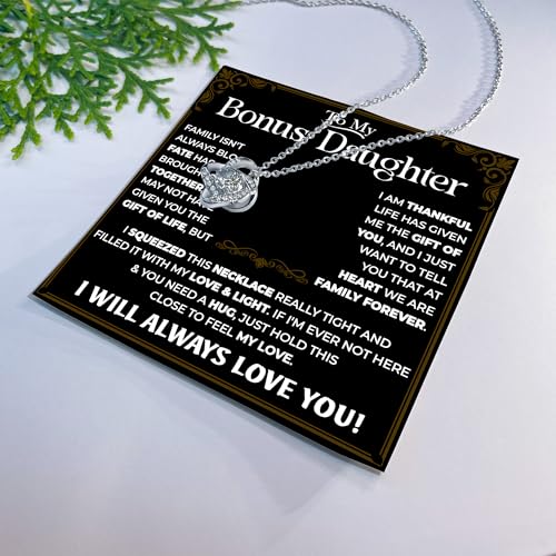 Bonus Daughter Necklace From Stepdad, Step Daughter Gift From Stepmom, Stepdaughter Necklace From Step Dad, Christmas Birthday Anniversary Necklaces With Message Card For Stepdaughter4