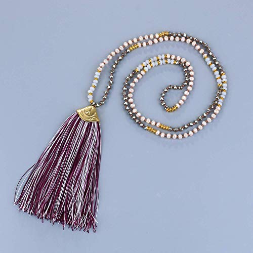 Colar C·QUAN CHI feminino longo com borla com contas de cristal colar corrente com pingente feito à