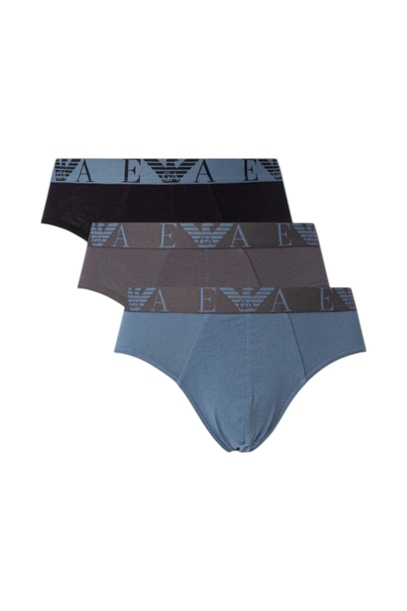Emporio Armani Men's Bold Monogram 3-Pack Brief, Tempesta/Magnet/Nero, XXL