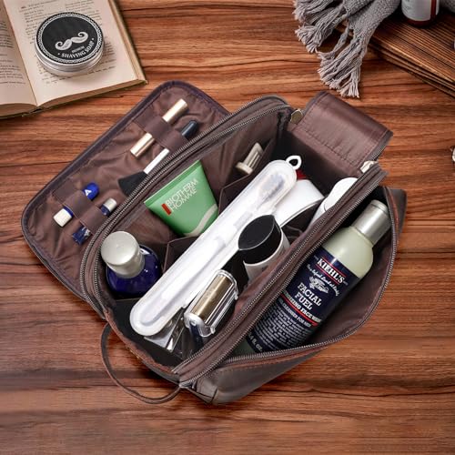 Polare Full Grain Leather Travel Toiletry Bag Dopp Kit Large Cosmetic Travel Case Shaving Kit Wash with YKK Zippers2