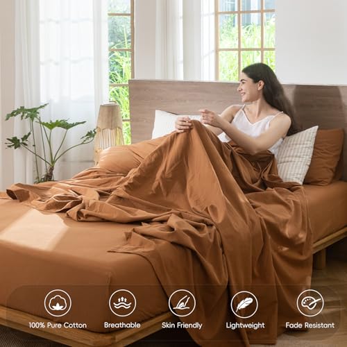 Image of MooMee Sheet Set 100% Washed Cotton Linen-Like Extra Deep Pocket Full | Relaxed Linen-like Texture. Soft, Breathable & Lightweight Comfort. 15-19 inch Extra Deep Pocket with All-around Elastic