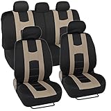 BDK Rome Sport Auto Seat Covers for Car SUV Truck Van - Front & Rear Bench Covering Set, Universal Fit, Split Bench 11 Pieces (Black & Beige)