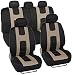 BDK Rome Sport Auto Seat Covers for Car SUV Truck Van - Front & Rear Bench Covering Set, Universal Fit, Split Bench 11 Pieces (Black & Beige)