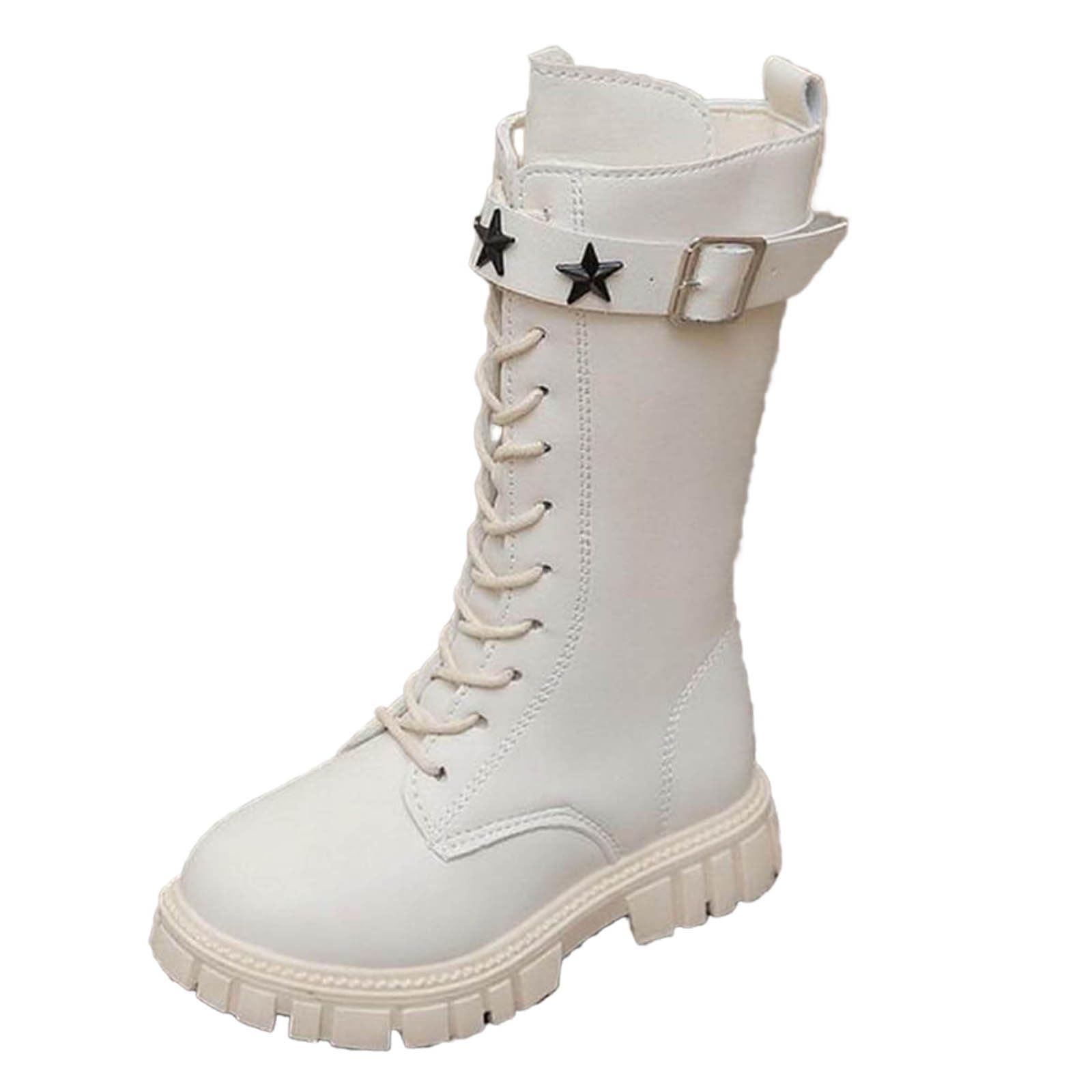 Girls Combat Boots Size 4-11 Cute Star Printed Lace-Up Demon Costume Boot with Side Zipper Winter Knee High