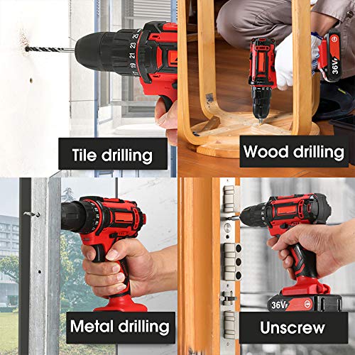 36 V Akku-Schlagbohrmaschine, 3000 U/Min Bohrhammer-Schlagbohrmaschine Mit 2 Bohrern, 2 Lithium-Batterien Und… – Bild 8