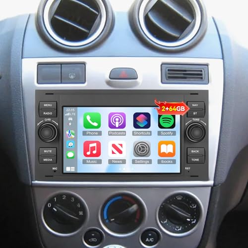 2GB+64GB Car Radio for Ford Transit Fiesta Focus Fusion Galaxy Mondeo Kuga, Android Touch Screen Car Play Stereo, Carplay&Android Auto/Wi-Fi/Bluetooth/1080P+AHD Backup Camera