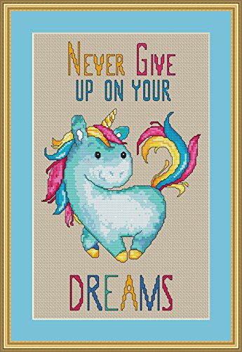 Never Give Up on Your Dreams Unicorn Cross Stitch Pattern (Not a Kit) Stitching Tips/Fabric Planning Guide included.