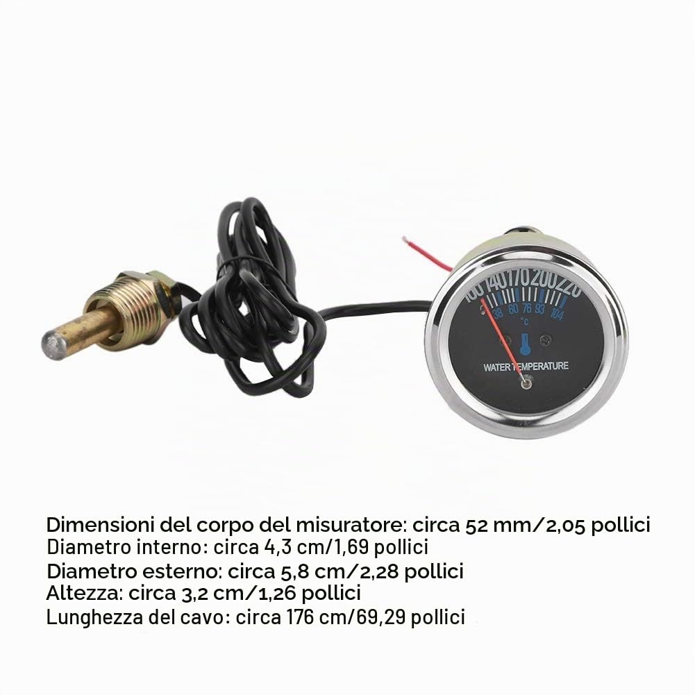 Misuratore di temperatura dell'acqua per auto, misuratore di temperatura meccanico dell'acqua per auto 52mm Calibro di ricambio per misuratore di temperatura dell'acqua 38 104 ℃ 12V Luce gialla