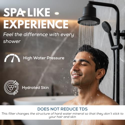 Image of Life Harbor 15-Stage Hard Water Shower Filter | Reduces Hair Fall, Dry Skin & Dandruff | KDF-55 + Activated Carbon + FOF Scale Inhibitor | 2X Active Filtration Media (Shower LUXE: Matt Black)