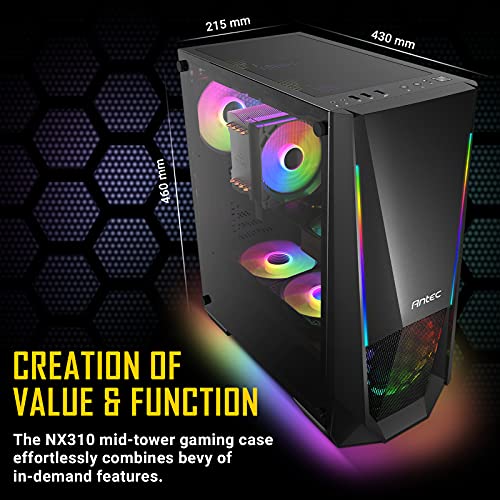 Image of Antec NX310 Mid-Tower ATX Computer Cabinet /Gaming Case | 3 USB Ports with 1 x 120mm ARGB Fan in Front and 1 x 120mm Fan in Rear