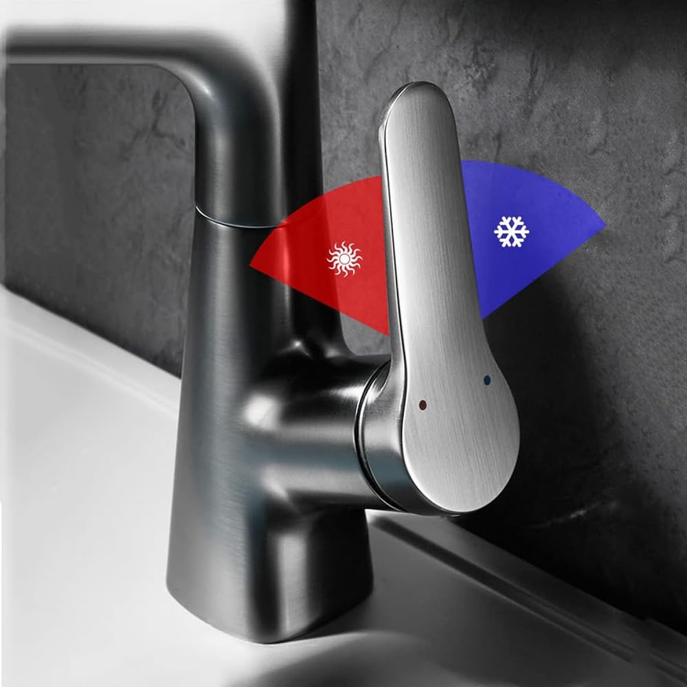 Rubinetto Miscelatore monocomando per lavabo da Bagno con Sistema di Sollevamento e trazione a 360° in Ottone - Bianco (Grigio Canna di Fucile)