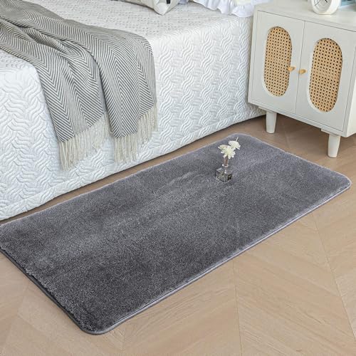 Image of Luxe Home Rabbit Fur Soild Bath Mat Super Soft, Anti-Slip, Washable, Rectangle, for Bathroom Door Mate, Bedroom Door Mats (Grey, 60x90 cm)
