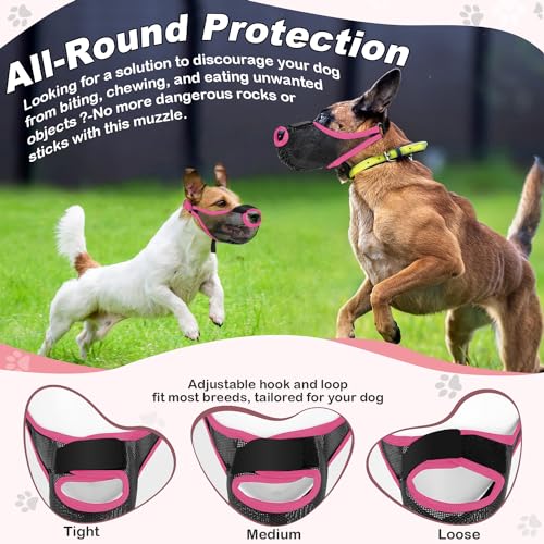 Image of Dog Muzzle, Soft Air Mesh Muzzles for Large Sized Dogs, Breathable Dog Mussels for Scavenging Biting Licking & Barking, Adjustable Mouth Guard with Front Opening, Allows Panting and Drinking (Pink,L)