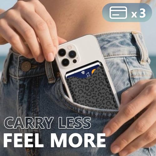 Image of Black Leopard Magnetic Wallets for Compatible with Magsafe Wallet for iPhone 17 /16 /15 /14 /13 /12 Series Pro Max Plus Air Phone Magnet Card Holder Fit 3 Cards PU Lether Mag Safe for Women Girl