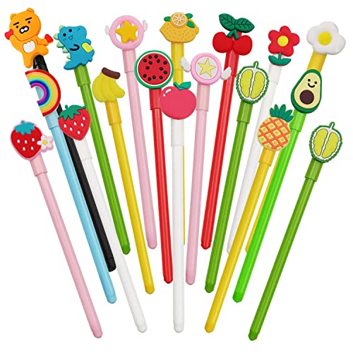 YUE QIN 18 Pièces Stylo Bille Mignon Kawaii Stylos Bille pour L'école Bureau Maison Cadeau étudiant Fête Cadeau de Noël Stylos à Bille à Encre Noire de 0,5 mm (Fruits colorés) Cover