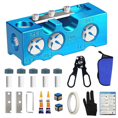 TAIPOXUN 11-in-1 Pool Cue Tip Repair kit Professional All-in-One Pool Stick Tip Tool for Shaping Replacement Maintenance. Tips Shaper & Scuffer kit Pool Cue Trimmer (Blue Aluminum)