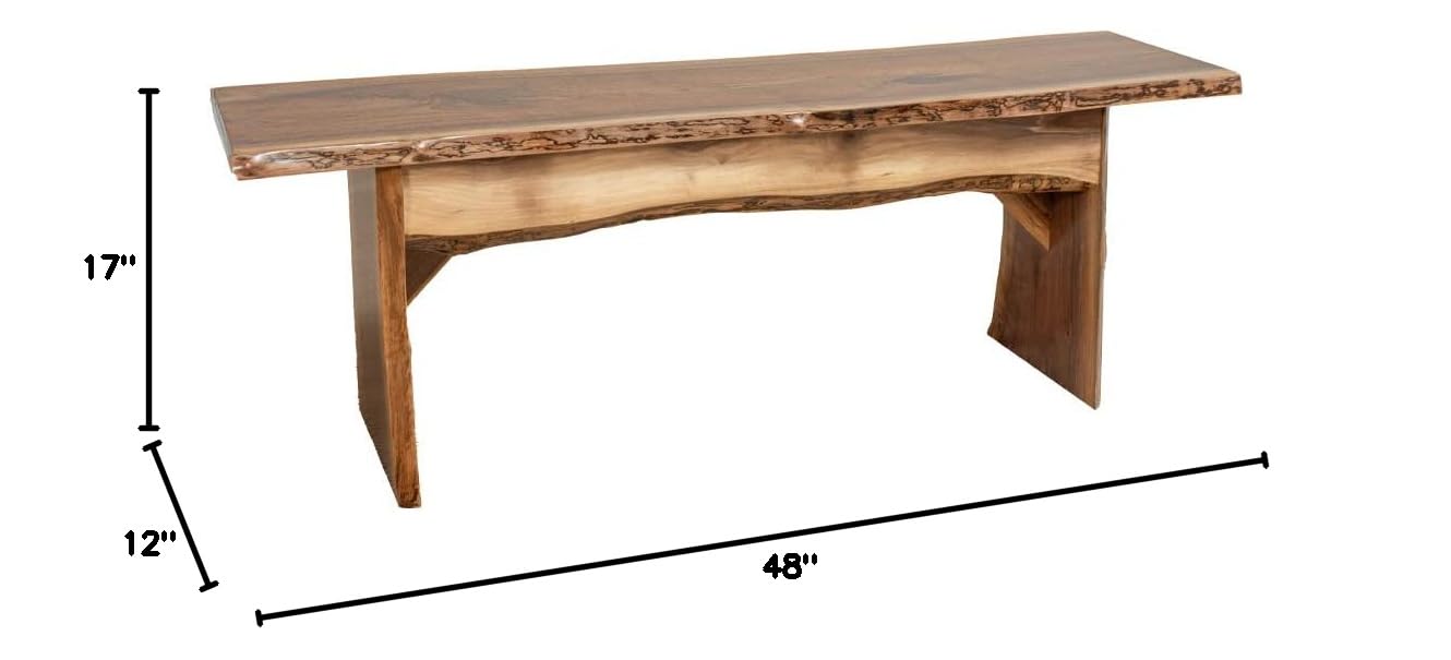 Live Edge Wood Bench for Dining Table, Entryway, Bedroom, Living Room Accent, Solid Wooden Slab, Rustic Furniture, 4' Long, Walnut Wood with Clear Coat