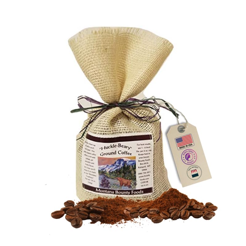 Montana Huckleberry Dessert Ground Coffee - 12 oz Rustic Western Style Burlap Bag from Bounty Foods All Natural Enjoy this Brew as an American