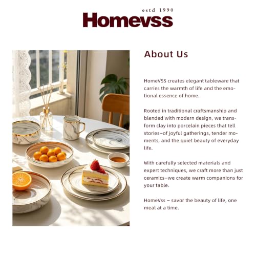 HomeVss 20 Piece Plates and Bowls Sets, Fine China Artisan Marbled Dinner Set for 4, Dishwasher Safe, Scratch Resistant, Grey with Gold Line - image 8