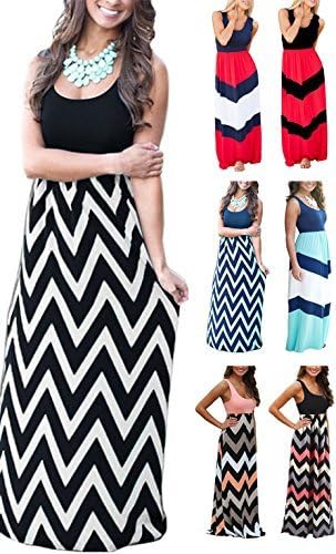 LETSRUNWILD Women's Boho Chevron Striped Print Summer Beach Sleeveless Tank Long Maxi Party Dress Black White XX-Large