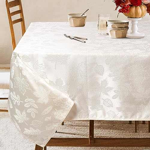Hexagram Thanksgiving Tablecloth Damask Fabric, Jacquard Fabric Autumn Rectangle Tablecloth 60x120 inch, Oblong Seasonal Thanksgiving Table Decorations for Home, Rust Thanksgiving Decor Harvest
