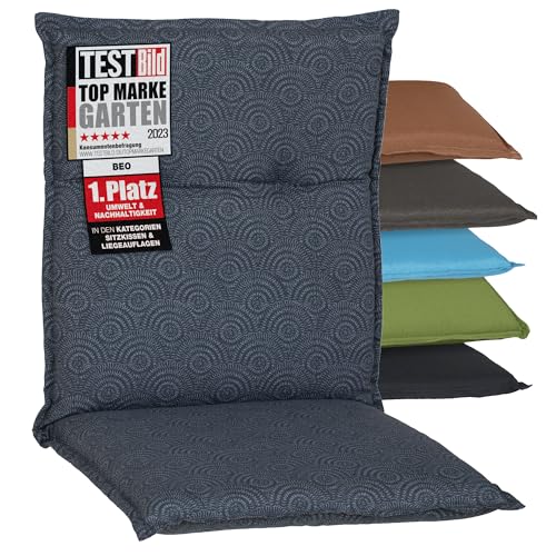 Beo Gartenstuhl-Auflagen Barcelona Niedriglehner 100 x 50 cm | Waschbare, UV-beständige Sitz-Kissen | Atmungsaktive Polster-Auflagen nach Öko-Tex Standard | dunkelblau Gemustert | Made in EU